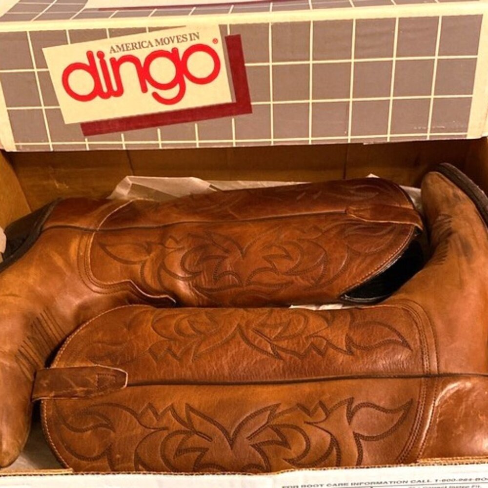 DINGO CHESTNUT TOBACCO SADDLE BROWN VINTAGE WESTERN BOOTS MENS SIZE 8 D REG - Picture 8 of 14